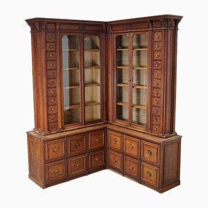 Large Antique German Pitch Pine Corner Apothecary Cabinet, 1900s