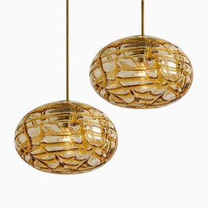 Amber Murano Glass Pendant Lamps, 1960s, Set of 2