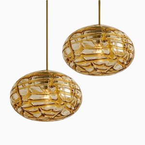 Lampes à Suspension en Verre de Murano Ambré, 1960s, Set de 2