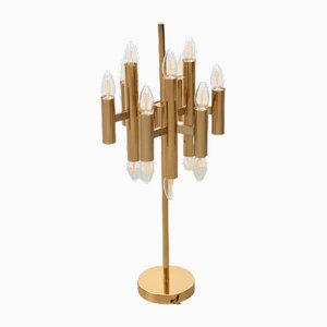 Brass Gold 18 Lights Table Lamp attributed to Gaetano Sciolari for Boulanger, 1970s