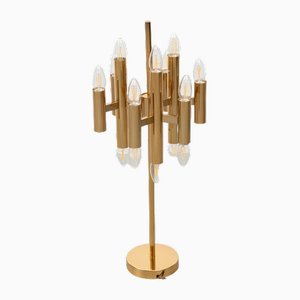 Lámpara de mesa de latón dorado de 18 luces atribuida a Gaetano Sciolari para Boulanger, años 70