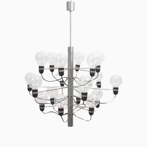 Lampadario grande Mid-Century cromato n. 2097/18 attribuito a Gino Sarfatti per Flos, 1980