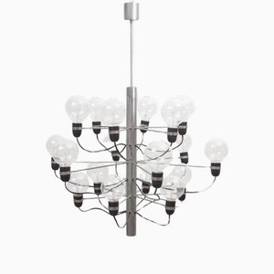 Large Mid-Century Chrome 2097/18 Chandelier attributed to Gino Sarfatti for Flos, 1980
