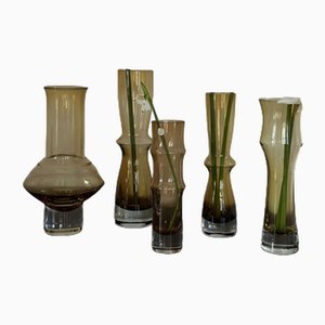 Glass Vases in Amber from Åseda, 1970s, Set of 5