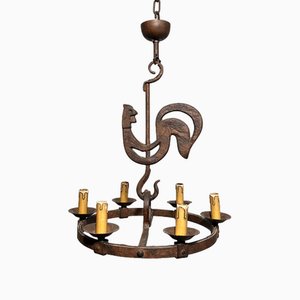 Rooster Chandelier by Jean Touret for Atelier Marolles, 1950s