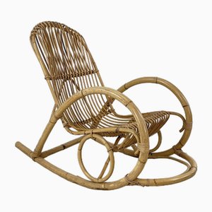 Mid-Century Italian Rattan Rocking Chair in the style of Franco Albini
