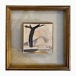 Sironi, Landscape with Tree, 1920, Pencil & Tempera, Framed