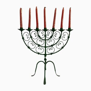 Seven-Armed Jewish Candelabra in Wrought Iron, 1960