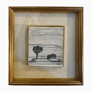 Sironi, Landscape with Tree, 1920, Pencil Drawing, Framed