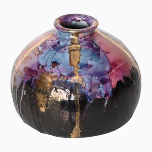 Mid-Century Polychrome Enameled Ceramic Vase by Claudio Pulli, 1970s
