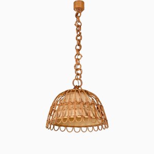 Italienische Mid-Century Deckenlampe aus Bambus, Rattan & Korbgeflecht, 1960er