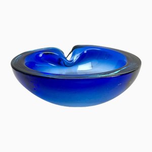 Kobaltblaue Schale aus Muranoglas, Flavio Poli zugeschrieben für Somerso, 1962