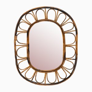 Mid-Century Oval Wall Mirror in Bamboo and Rattan, Italy, 1960s