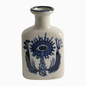 Scandinavian Modern Indigo Blue Flower Motif Stoneware Vase by Nils Thorsson, 1970s