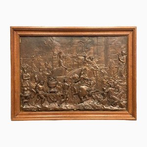 20th Century Plaster Bas-Relief Scene with Frame in Natural Wood