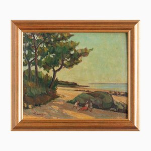 Maurice Coiret, The Beach at Saint Brevin-Les-Pins, Oil Painting on Board, 1940s, Framed