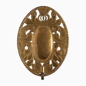 Oval Brass Repoussé Sconce, Early 20th Century