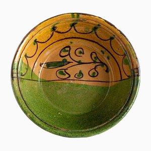 Gelb & Grüne Schale aus Nabeul Keramik, Frühes 20. Jh.