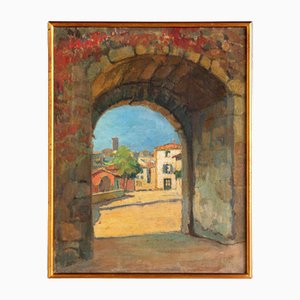 French School, View of Antibes, Oil Painting on Canvas, Mid-20th Century
