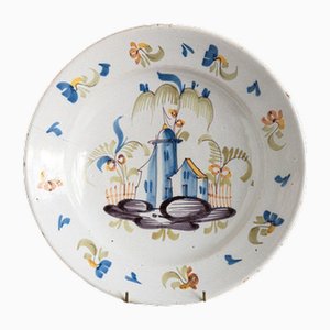 Castle Polychrome Dish in Desvres Faience, Late 18th Century