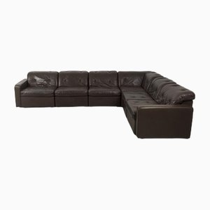 Brown Leather Modular Sofa, Set of 6