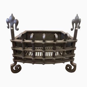 Cast and Wrought Iron Fire Grate Fire Basket, 1890