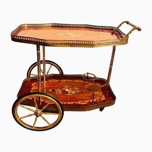 Carrito de bar Hollywood Regency vintage con incrustación de marquetería italiana