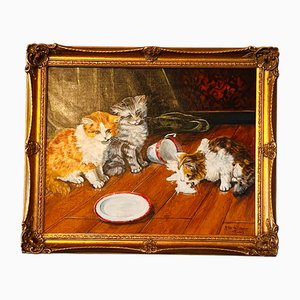 3 gattini, olio su tela, con cornice