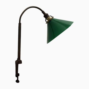 Vintage Industrial Vice Table Lamp in Green Opaline Glass