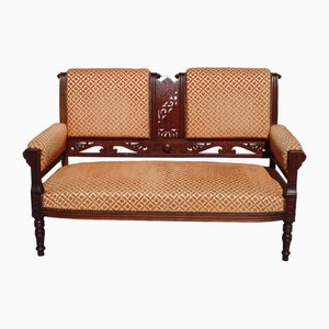 2-Sitzer Sofa aus Holz & Samt, 1950er