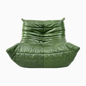 Fauteuil Togo en Cuir Vert Forêt par Michel Ducaroy pour Ligne Roset