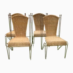 Rattan and Iron Dining Chairs by Frederick Weinberg, 1960s, Set of 4