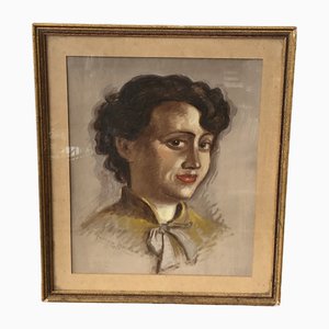 Crespin Dominique, Portrait of a Young Woman, Oil Painting on Cardboard, 1951