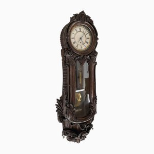 Antique Victorian Carved Oak Wall Clock, Vienna, 1860