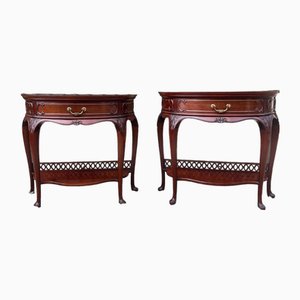 English Chippendale Revival Demi Lune Console Tables, 1900, Set of 2