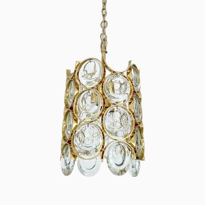 Gold-Plated and Crystal Glass Pendant Light from Palwa, 1960s