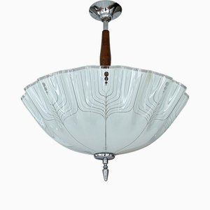 Art Deco Pendant Light in Glass and Chrome, 1930s