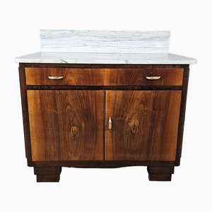 Art Deco Briar Dressing Table with Marble Top and Brass Handles, 1940s