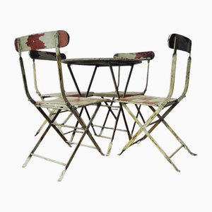 Wood and Iron Garden Table and Chairs, 1950, Set of 5