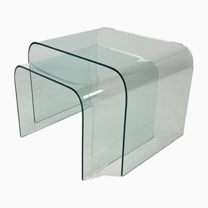 Curved Glass Side Tables, 1990s, Set of 2