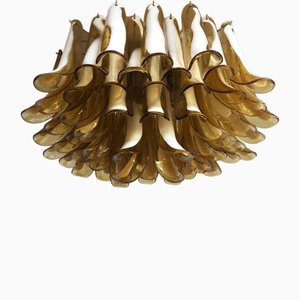 Murano Ceiling Lamp with 64 Caramel Lattimo Glass Petals, 1990