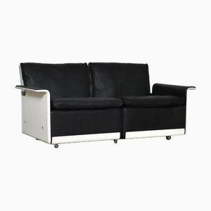 Model 620 2-Seat Sofa in Black Leather by Dieter Rams for Vitsoe, 1980s