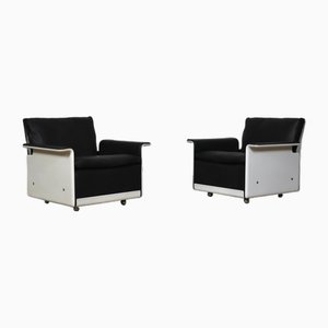 Model 620 Lounge Chairs in Black Leather by Dieter Rams for Vitsoe, 1980s, Set of 2