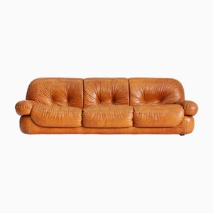 Italian Cognac Leather Sapporo Sofa by Mobil Girgi, 1970s