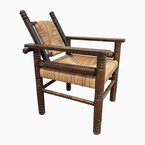 Straw Armchair from Charles Dudouyt, 1900s