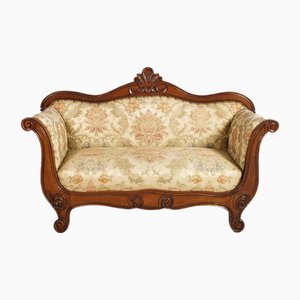 Mid 20th Century Louis Philippe Sleigh Sofa in Hand-Carved Walnut, Italy, 1930s
