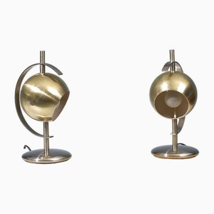 Orbital Italian Table Lamps in Brass and Steel, 1970s, Set of 2