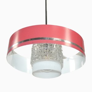 Vintage Ceiling Light in Red/Chrome Ice Glass, 1970s