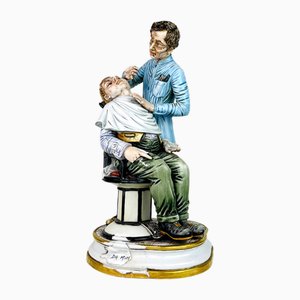Vintage Ceramic Sculpture of Barber from Capodimonte, Italy, 1950s