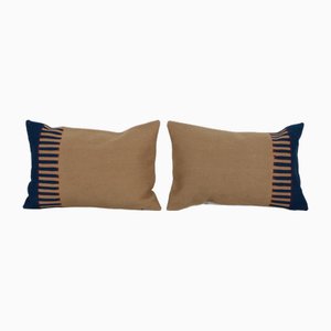 Handmade Organic Wool Striped Lumbar Cushion Covers, 2010s, Set of 2